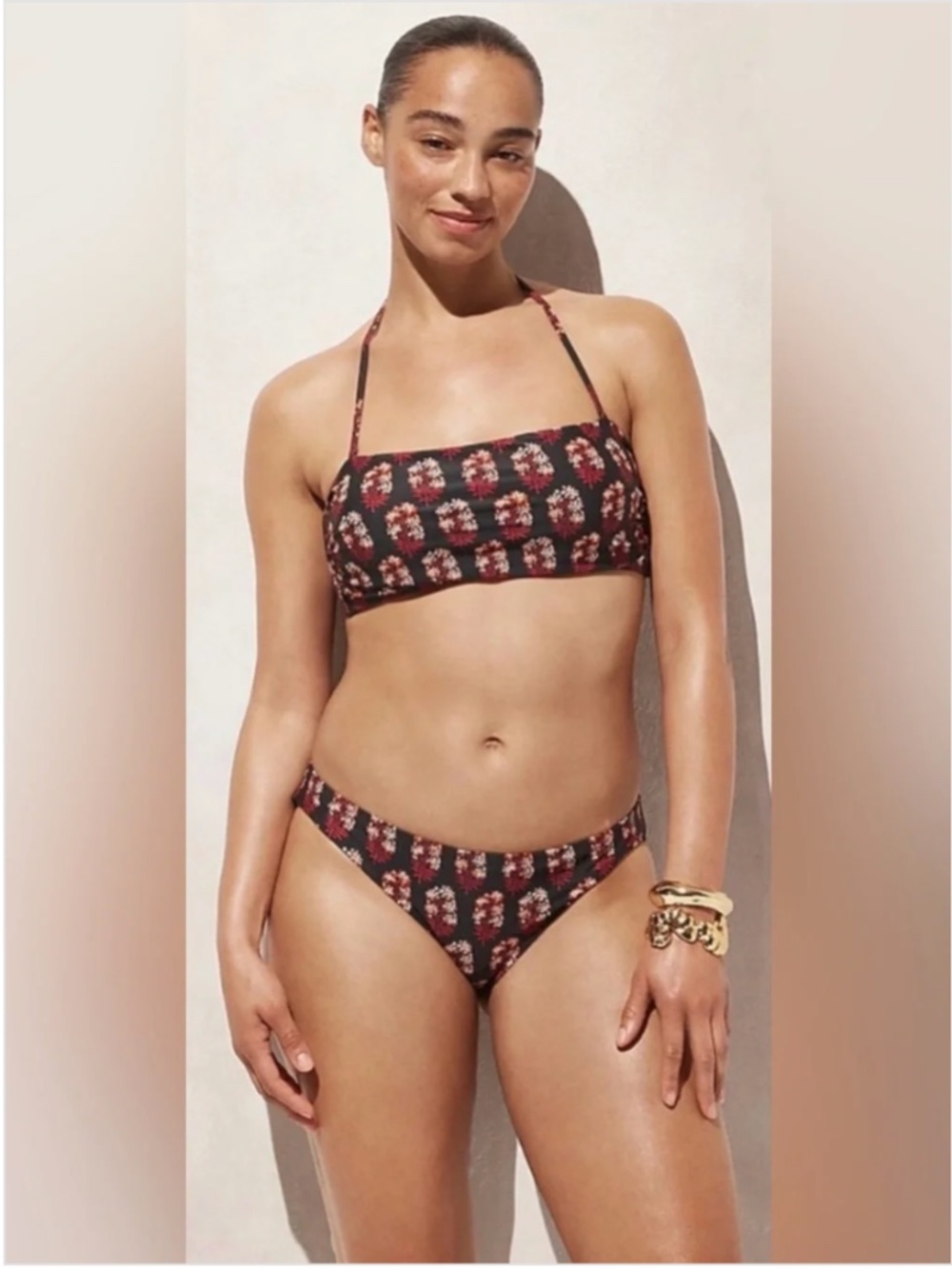 J. Crew Hipster Bikini Bottom (M) & Ruched Bandeau Berry Block Print Top (L) NWT